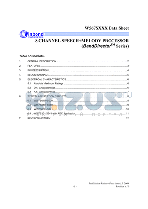 W567S025 datasheet - 8-CHANNEL SPEECHMELODY PROCESSOR (BandDirectorTM Series)