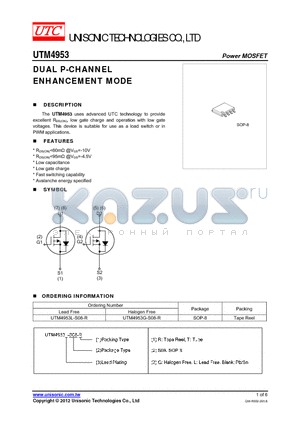 UTM4953 datasheet - DUAL P-CHANNEL ENHANCEMENT MODE