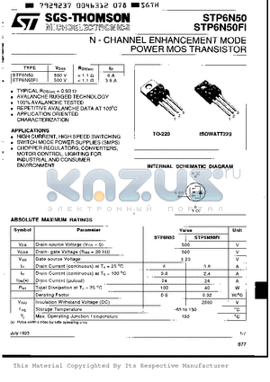 STP6N50FI datasheet - N-CHANNEL ENHANCEMENT MODE POWER MOS TRANSISTOR