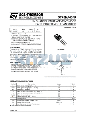 STP6NA60FP datasheet - N - CHANNEL ENHANCEMENT MODE FAST POWER MOS TRANSISTOR