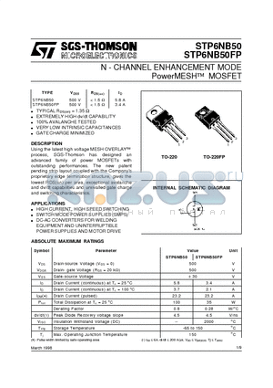 STP6NB50 datasheet - N - CHANNEL ENHANCEMENT MODE PowerMESH  MOSFET