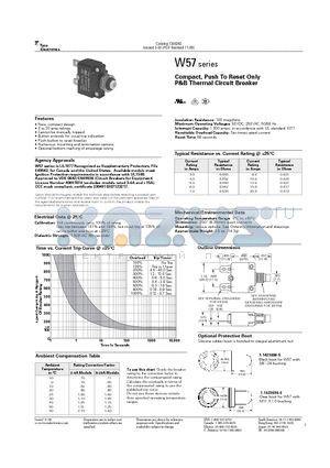 W57 datasheet - Compact, Push To Reset Only P&B Thermal Circuit Breaker