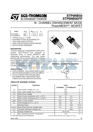 STP6NB50FP datasheet - N - CHANNEL ENHANCEMENT MODE PowerMESH  MOSFET