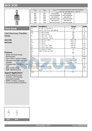 SKN2F20/08UNF datasheet - Fast Recovery Rectifier Diode