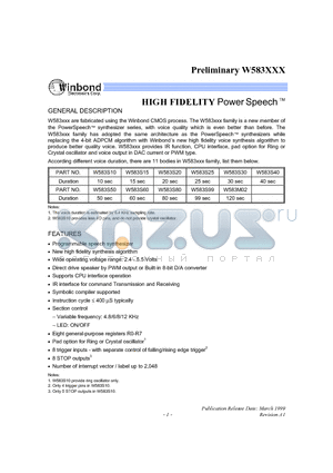 W583S10 datasheet - HIGH FIDELITY Power Speech