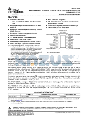 TPS75125-EP datasheet - FAST TRANSIENT RESPONSE 15-A LOW DROPOUT VOLTAGE REGULATOR WITH POWER GOOD