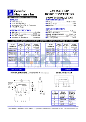 S4AD050520 datasheet - 2.00 WATT SIP DC/DC CONVERTERS 1000Vdc ISOLATION