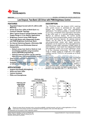TPS75105DSKT datasheet - Low Dropout, Two-Bank LED Driver with PWM Brightness Control