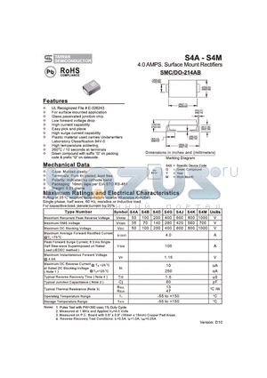 S4A_10 datasheet - 4.0 AMPS. Surface Mount Rectifiers