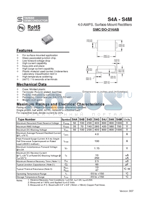 S4B datasheet - 4.0 AMPS. Surface Mount Rectifiers