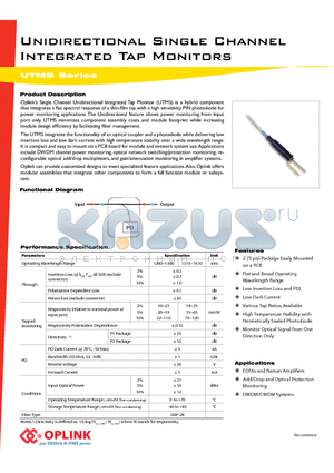 UTMSD0220 datasheet - Unidirectional Single Channel Integrated Tap Monitors