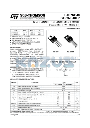 STP7NB40FP datasheet - N - CHANNEL ENHANCEMENT MODE PowerMESH  MOSFET