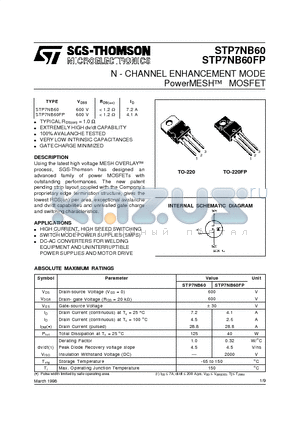 STP7NB60 datasheet - N - CHANNEL ENHANCEMENT MODE PowerMESH  MOSFET