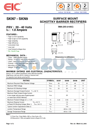 SKN7 datasheet - SURFACE MOUNT SCHOTTKY BARRIER RECTIFIERS