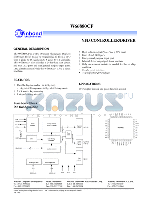 W66880CF datasheet - VFD CONTROLLER/DRIVER