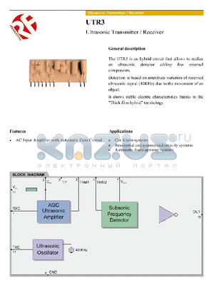 UTR3 datasheet - Ultrasonic Transmitter / Receiver