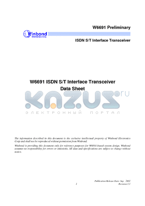 W6691 datasheet - ISDN S/T Interface Transceiver