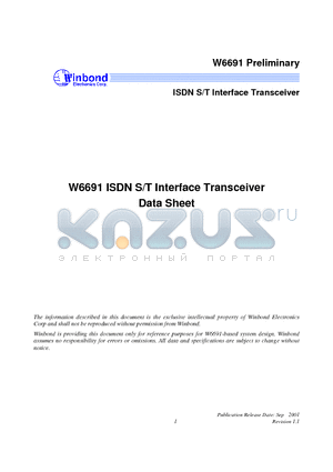 W6691CD datasheet - ISDN S/T Interface Transceiver