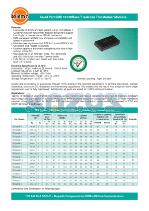 TEQ-204E-J datasheet - Quad Port SMD 10/100Base-T Isolation Transformer Modules