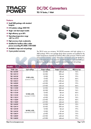 TES1-0510V datasheet - DC/DC Converters