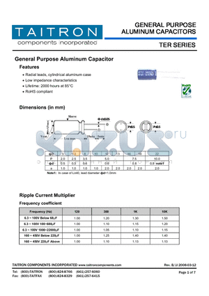 TER datasheet - General Purpose Aluminum Capacitor