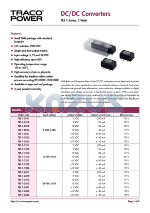 TES1-1211 datasheet - DC/DC Converters