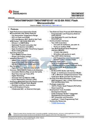 S4MF04207SPZQQ1 datasheet - TMS470MF04207/TMS470MF03107 16/32-Bit RISC Flash Microcontroller