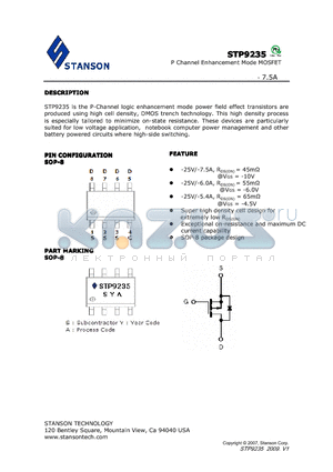 STP9235 datasheet - STP9235 is the P-Channel logic enhancement mode power field effect transistors are produced using high cell density, DMOS trench technology.