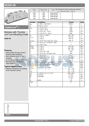 SKNH56/12E datasheet - Modules with Thyristor and Free-Wheeling Diode