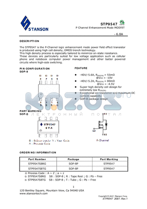 STP9547S8RG datasheet - P Channel Enhancement Mode MOSFET