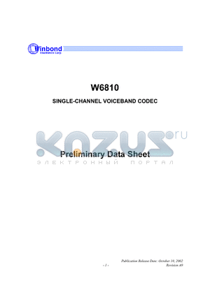 W6810 datasheet - SINGLE-CHANNEL VOICEBAND CODEC