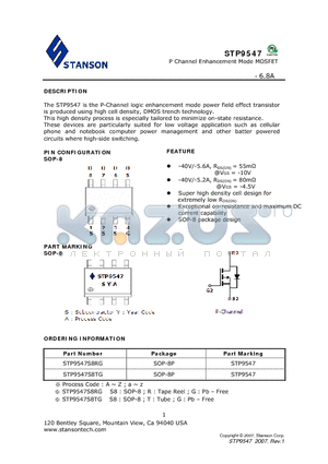 STP9547S8TG datasheet - P Channel Enhancement Mode MOSFET