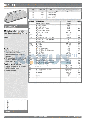 SKNH91/16E datasheet - Modules with Thyristor and Free-Wheeling Diode