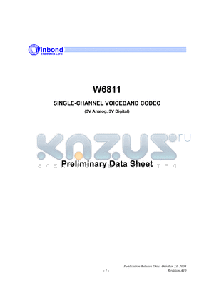 W6811 datasheet - SINGLE-CHANNEL VOICEBAND CODEC