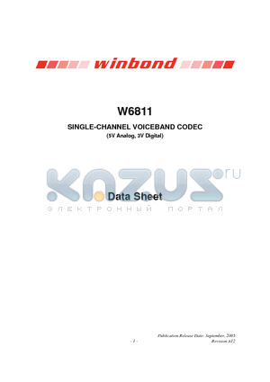 W6811IR datasheet - SINGLE-CHANNEL VOICEBAND CODEC