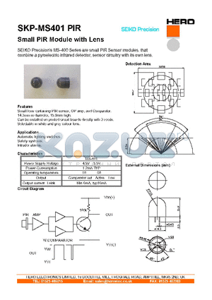 SKP-MS401 datasheet - SMALL PIR MODULE WITH LENS