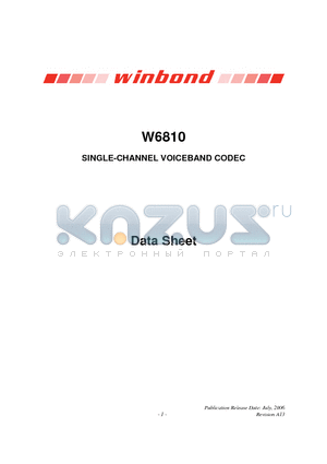 W6810 datasheet - SINGLE-CHANNEL VOICEBAND CODEC