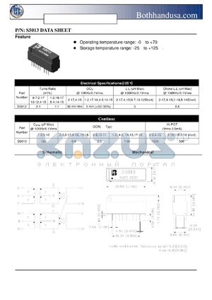 S5013 datasheet - ISDN S-INTERFACE TRANSFORMER
