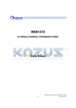 W681310WG datasheet - 3V SINGLE-CHANNEL VOICEBAND CODEC