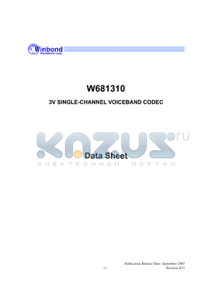 W681310R datasheet - 3V SINGLE-CHANNEL VOICEBAND CODEC