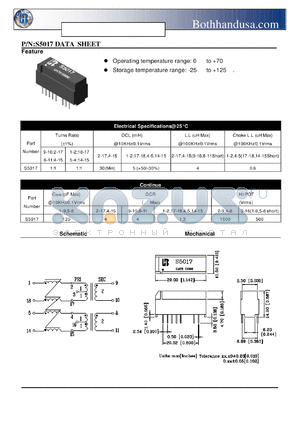 S5017 datasheet - ISDN S-INTERFACE TRANSFORMER