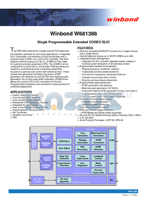 W681388 datasheet - Single Programmable Extended CODEC/SLIC