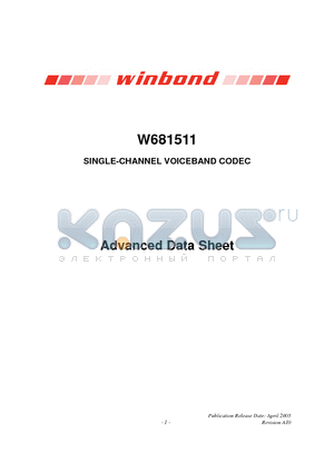 W681511 datasheet - SINGLE-CHANNEL VOICEBAND CODEC