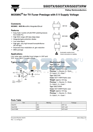 S503TX datasheet - MOSMIC  for TV-Tuner Prestage with 5 V Supply Voltage