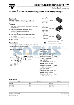 S503TXR datasheet - MOSMIC  for TV-Tuner Prestage with 5 V Supply Voltage