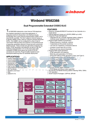 W682388 datasheet - Dual Programmable Extended CODEC/SLIC