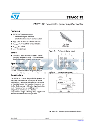 STPAC01F2 datasheet - IPAD TM, RF detector for power amplifier control