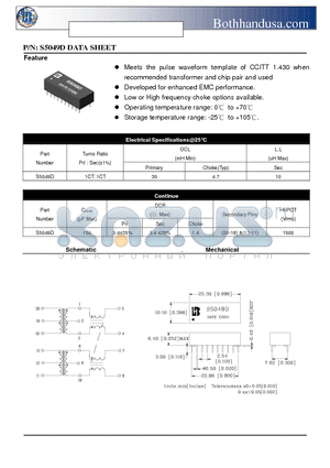 S5049D datasheet - ISDN S-INTERFACE TRANSFORMER
