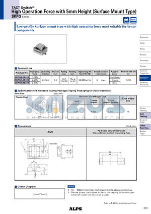 SKPGAAE010 datasheet - High Operation Force with 5mm Height (Surface Mount Type)