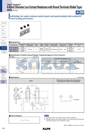 SKPL datasheet - 6.45mm Diameter Low Contact Resistance with Round Terminals (Radial Type)